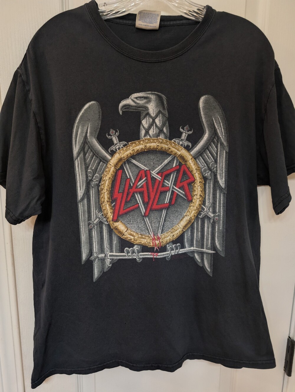 Slayer Graphic Short Sleeve Tee in Black with Red Logo over  Metallic Eagle